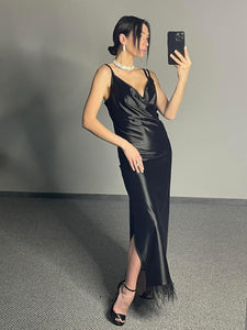 Midnight Elegance Maxi Satin Dress-Dress-Secret Closet