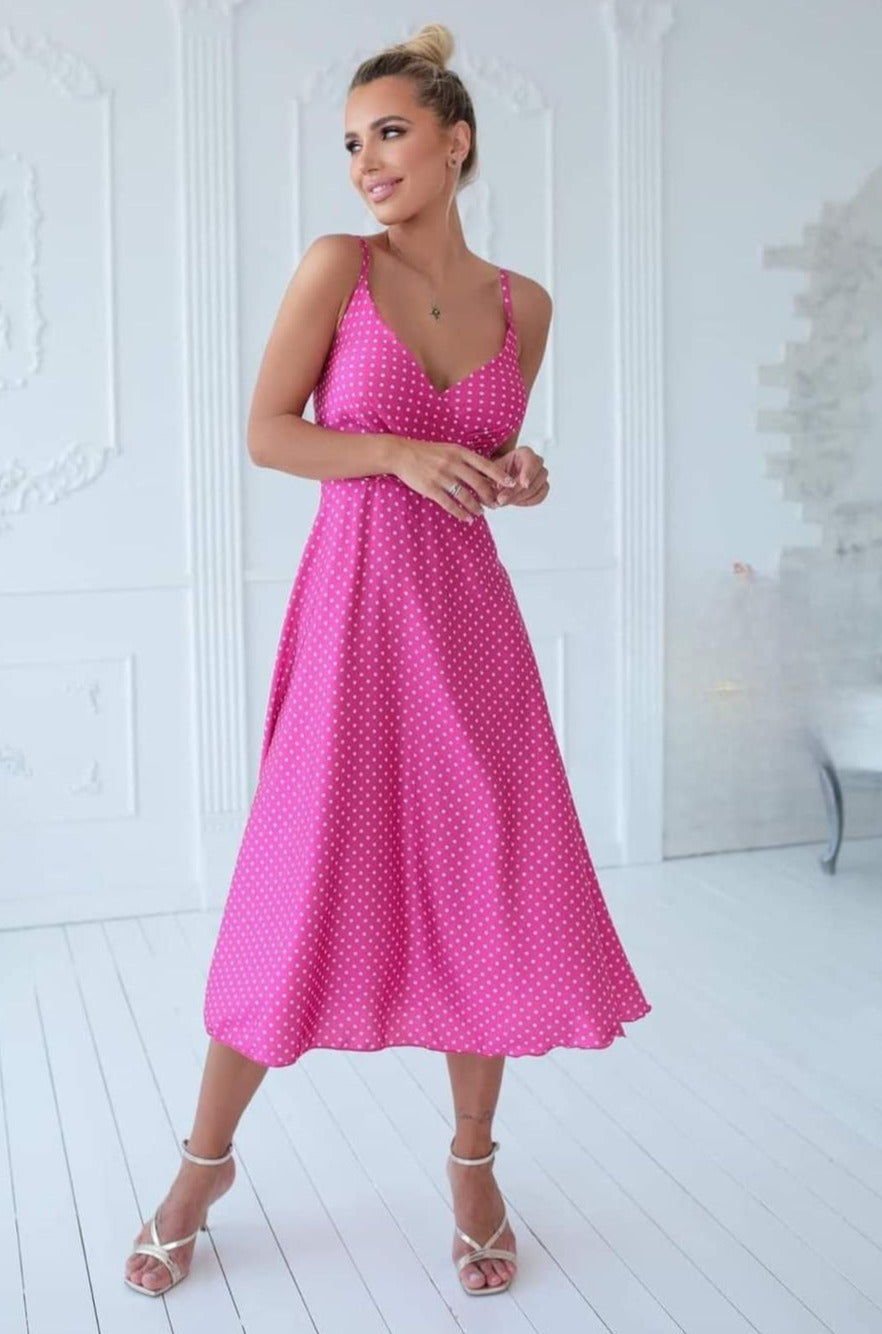 Miss Polka Sweet Midi Satin Dress-Dress-Secret Closet