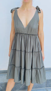 Midi A Line Dress With Ties On Shoulders-Dress-Secret Closet