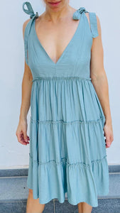 Midi A Line Dress With Ties On Shoulders-Dress-Secret Closet