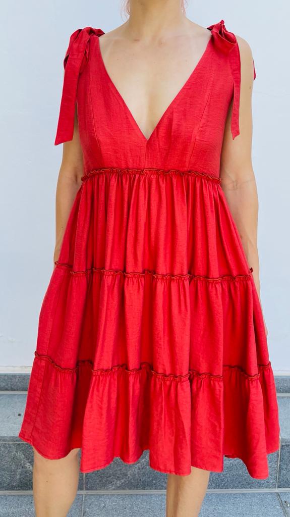 Midi A Line Dress With Ties On Shoulders-Dress-Secret Closet