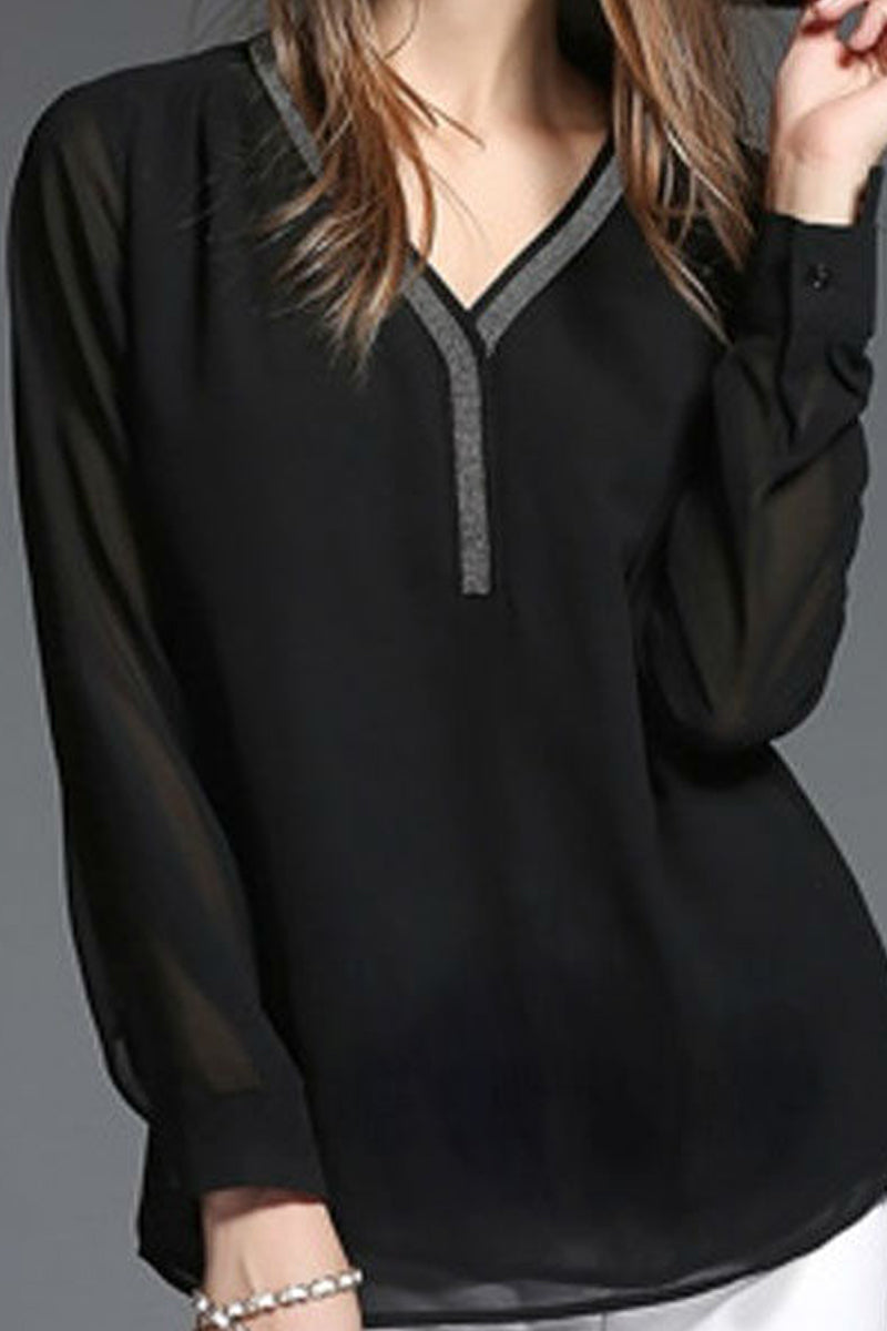 Black Long Sleeve Chiffon Shirt-Shirts-Secret Closet