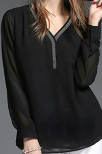 Black Long Sleeve Chiffon Shirt-Shirts-Secret Closet