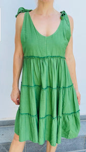 Midi A Line Dress With Ties On Shoulders-Dress-Secret Closet