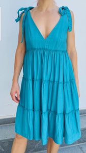 Midi A Line Dress With Ties On Shoulders-Dress-Secret Closet
