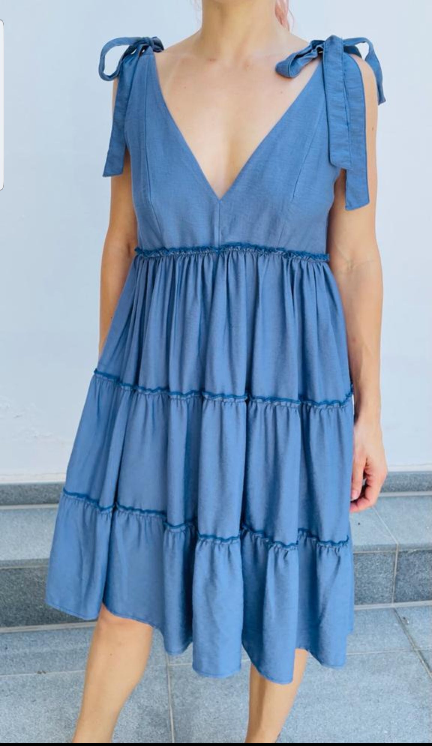 Midi A Line Dress With Ties On Shoulders-Dress-Secret Closet