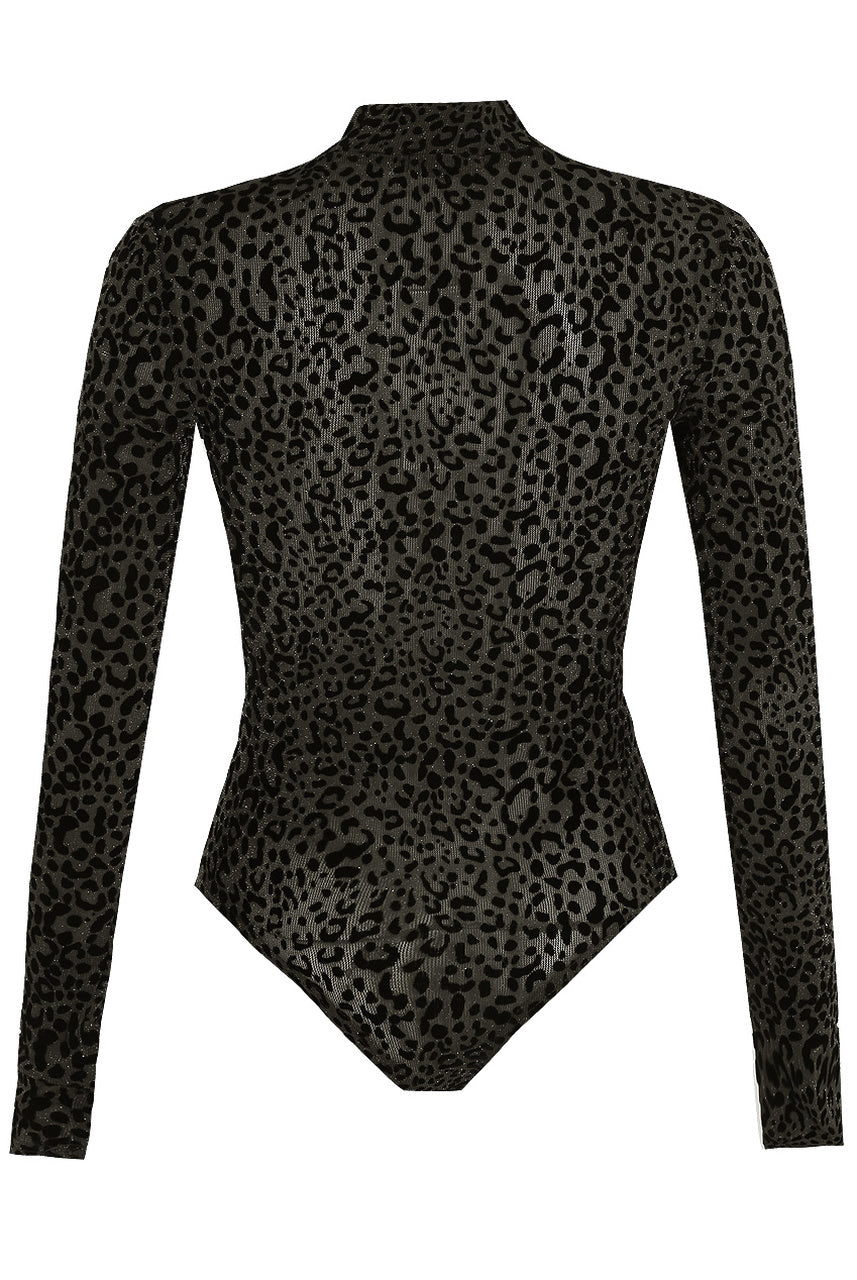 Animal Print Long Sleeve Sheer Bodysuit-Top-Secret Closet