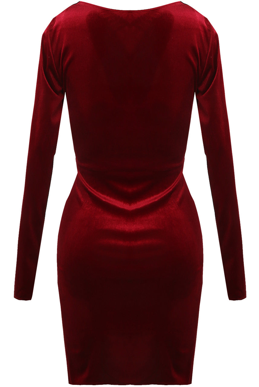 Velvet Low Neck Asymmetric Mini Dress-Dress-Secret Closet