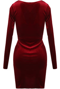 Velvet Low Neck Asymmetric Mini Dress-Dress-Secret Closet