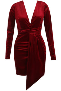 Velvet Low Neck Asymmetric Mini Dress-Dress-Secret Closet