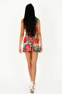 Leopard And Rose Print Mini Dress-Dresses-Secret Closet