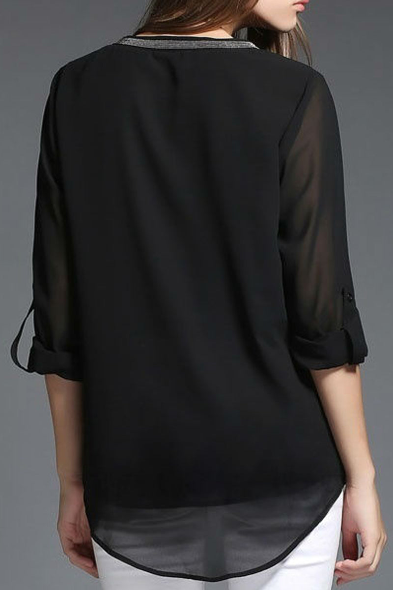 Black Long Sleeve Chiffon Shirt-Shirts-Secret Closet