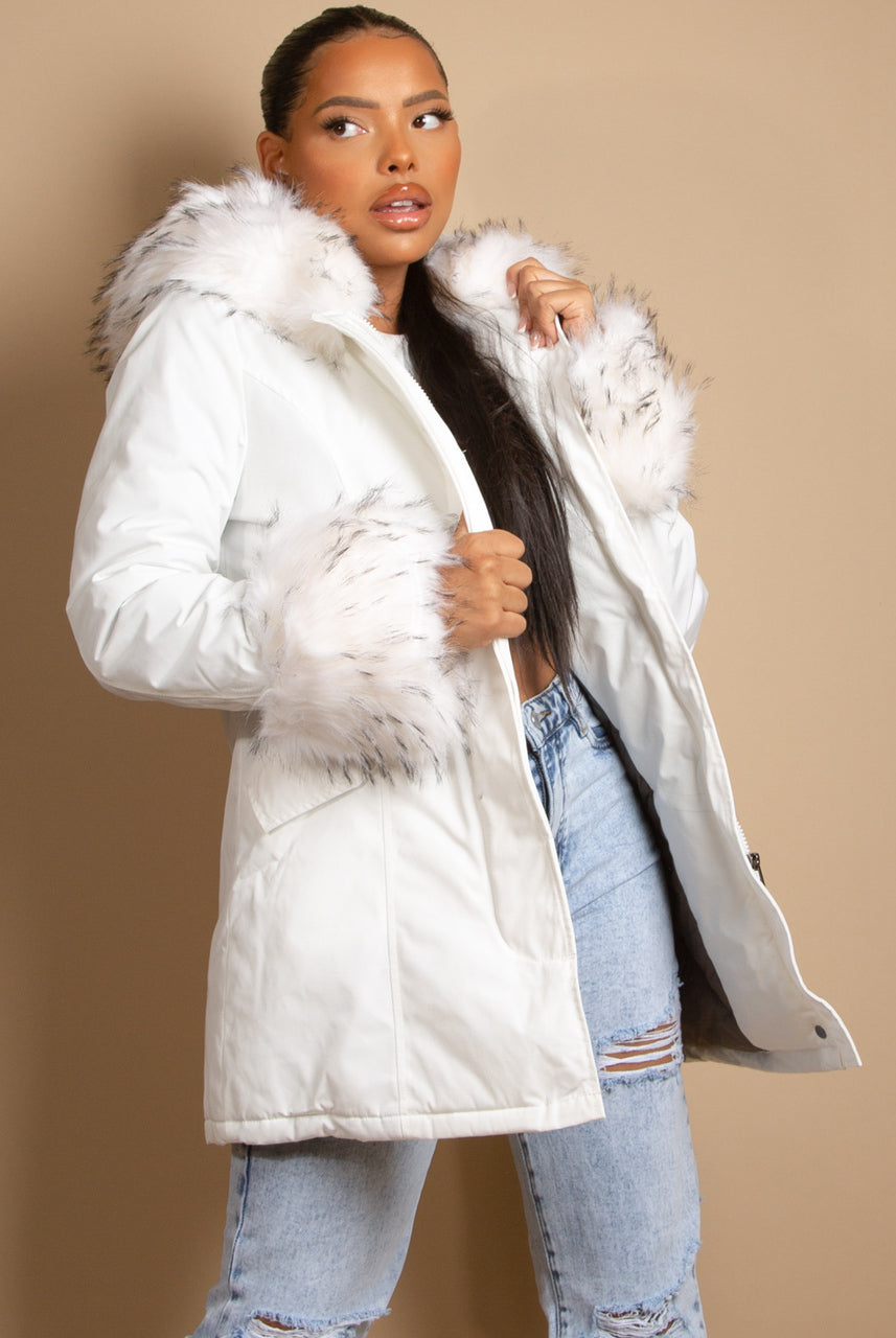 Parka Coat With Fur Hood And Cuffs-Jacket-Secret Closet