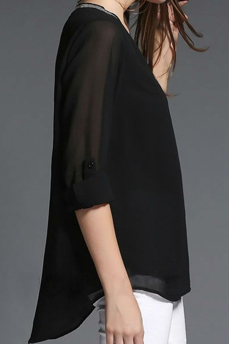 Black Long Sleeve Chiffon Shirt-Shirts-Secret Closet