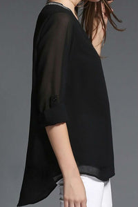 Black Long Sleeve Chiffon Shirt-Shirts-Secret Closet