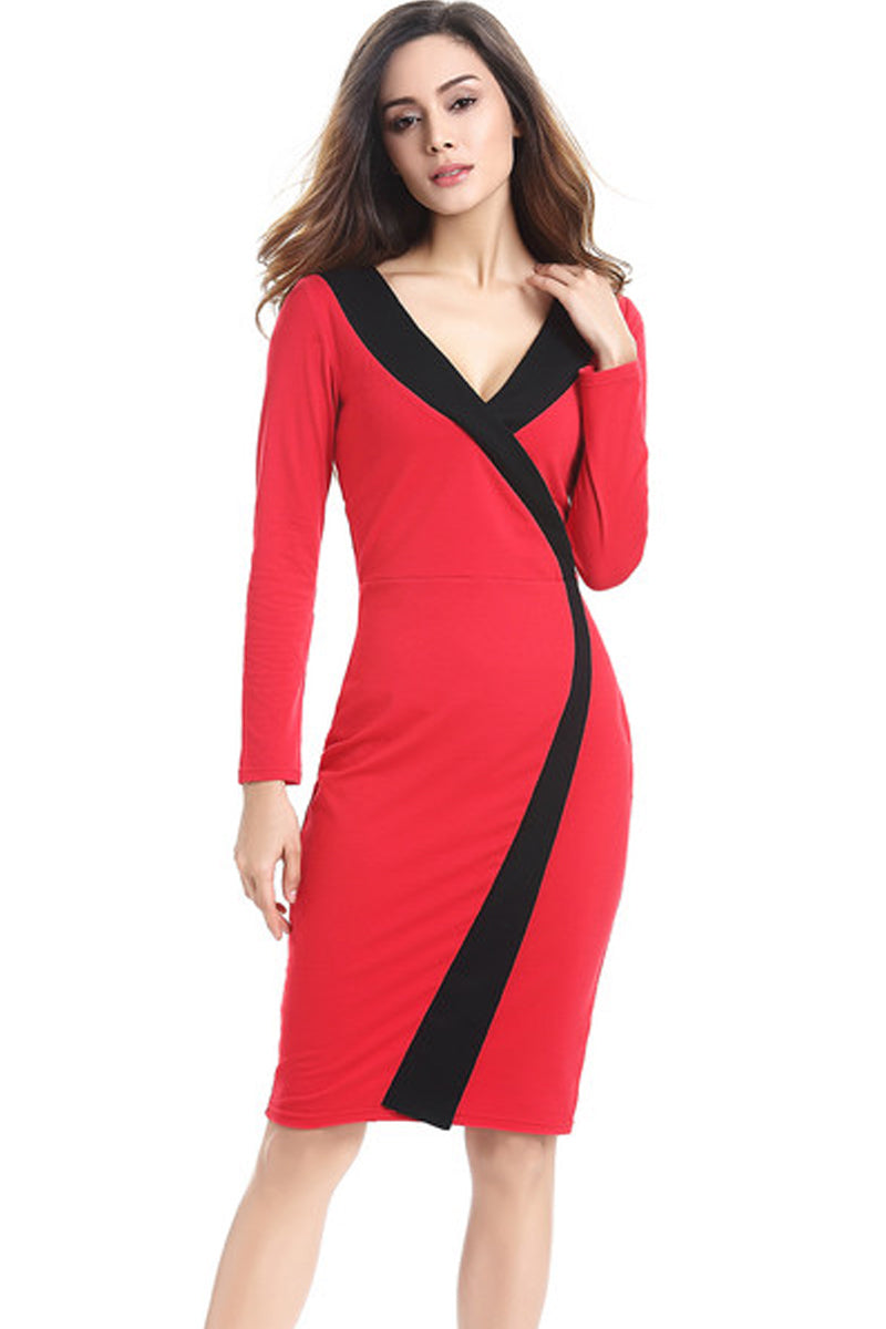 Long Sleeve Pencil Dress-Dresses-Secret Closet