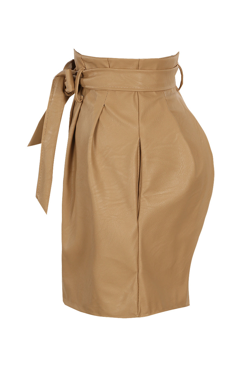 Paperbag Waist Leatherette Shorts-Pants-Secret Closet