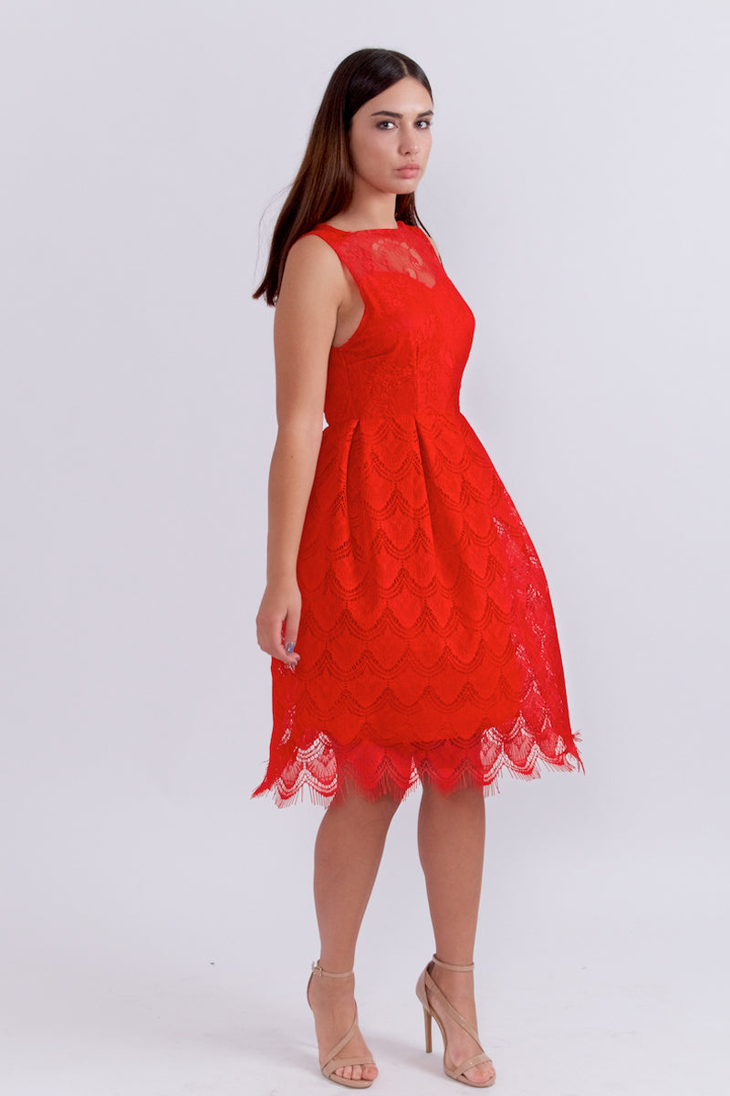 Non-Sleeve Lace Skater Dress-Dresses-Secret Closet