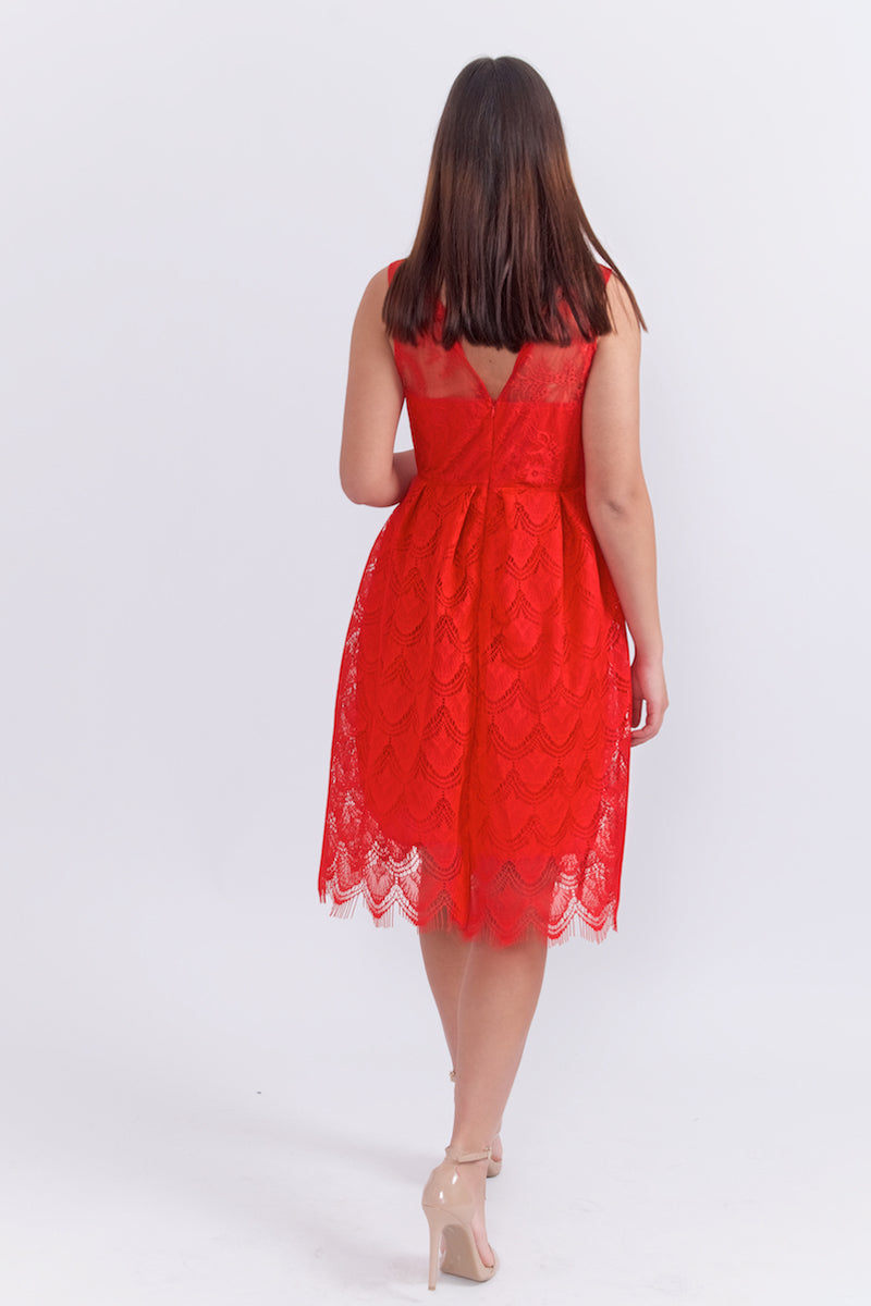 Non-Sleeve Lace Skater Dress-Dresses-Secret Closet