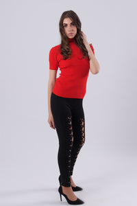 Leggings With Lace Up Detail-Pants-Secret Closet