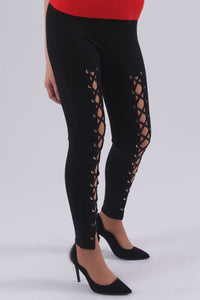 Leggings With Lace Up Detail-Pants-Secret Closet