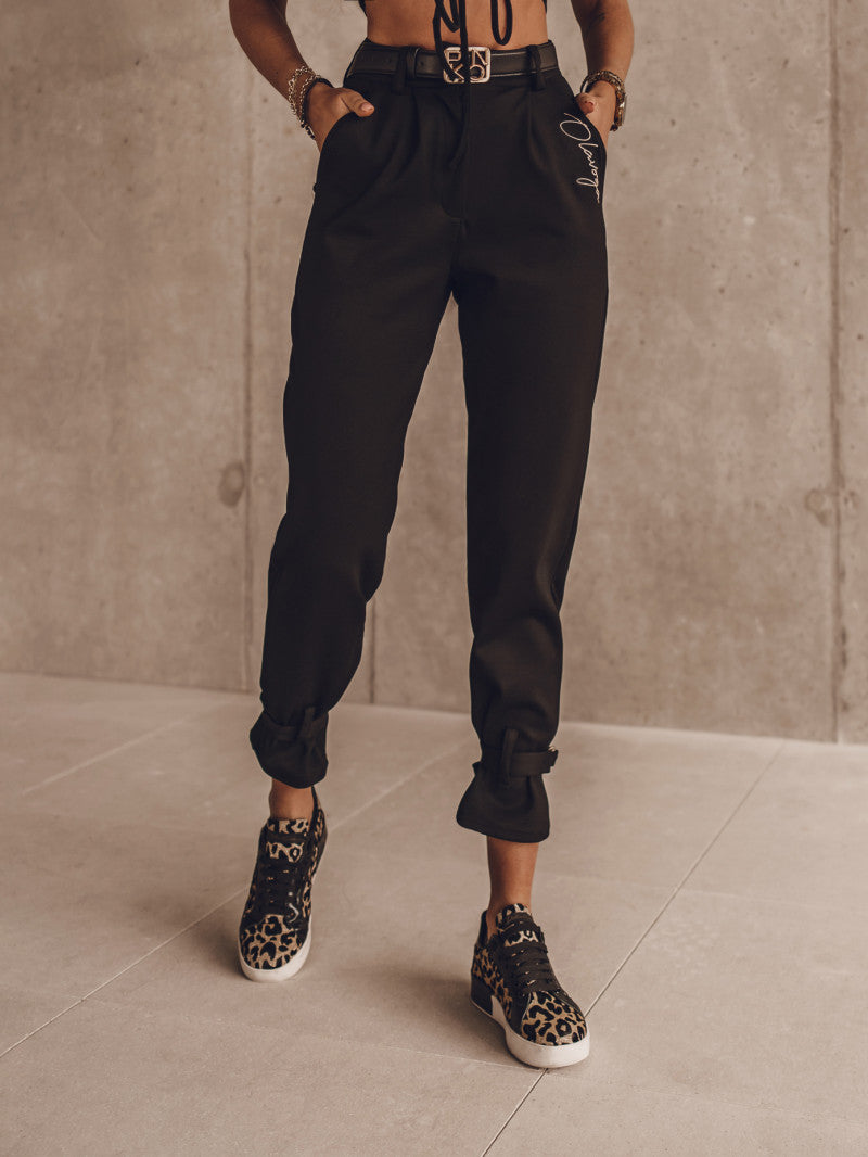 Buckle High Waist Pants-Pants-Secret Closet