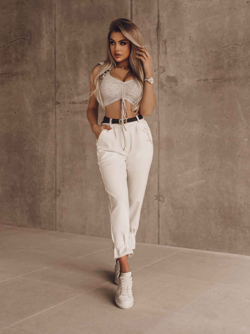 Buckle High Waist Pants-Pants-Secret Closet