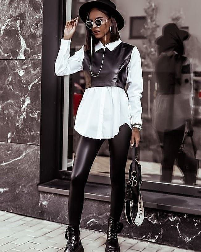 Built-in Leatherette Bustier Shirt Dress-Shirt-Secret Closet