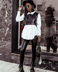 Built-in Leatherette Bustier Shirt Dress-Shirt-Secret Closet