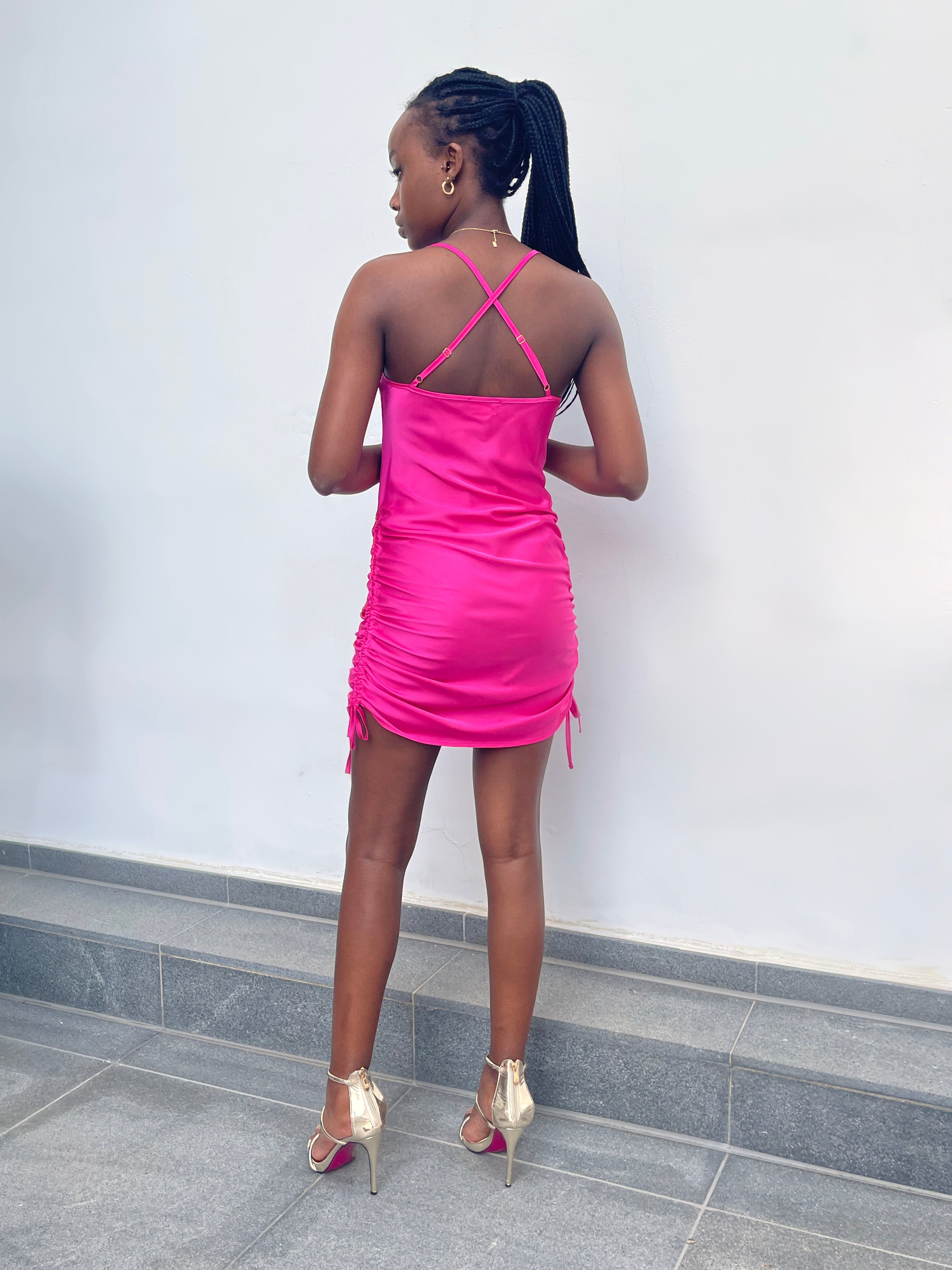 Ruched Side Satin Mini Dress-Dress-Secret Closet