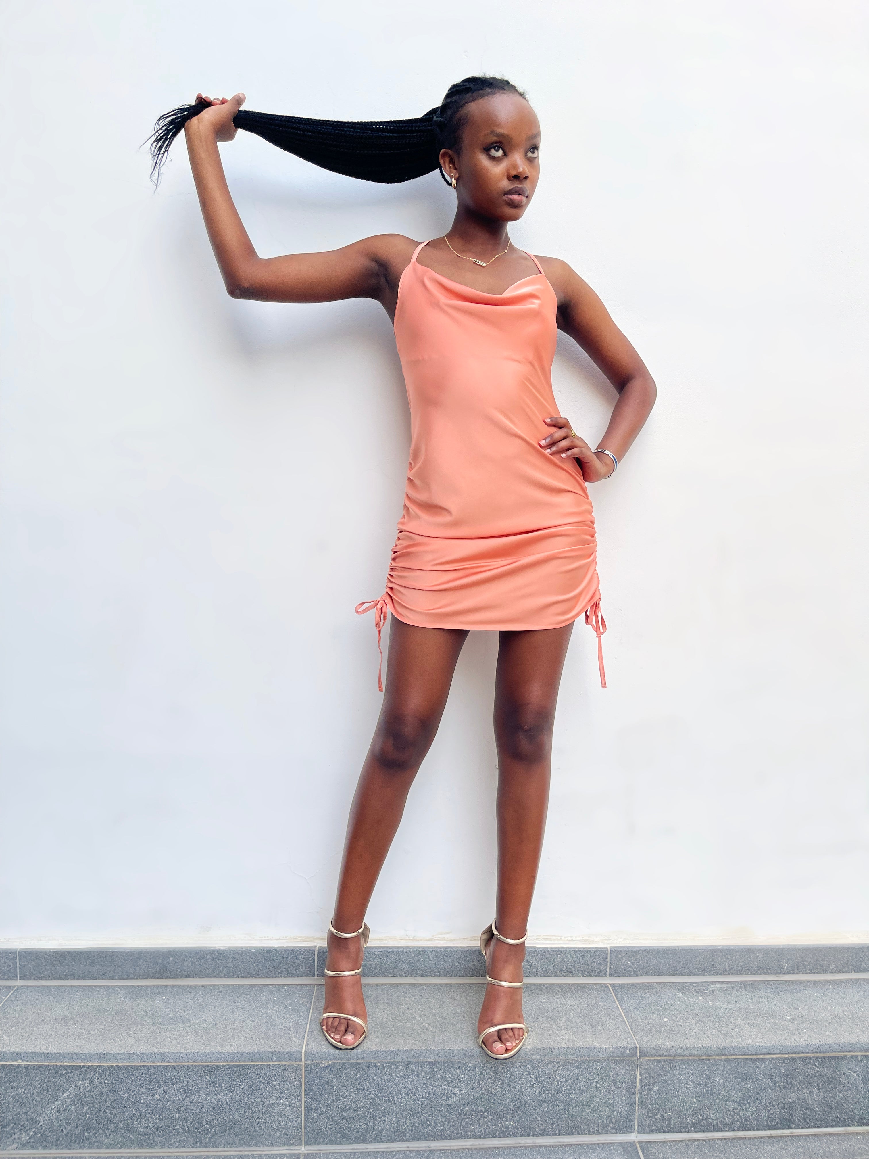 Ruched Side Satin Mini Dress-Dress-Secret Closet