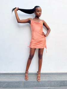 Ruched Side Satin Mini Dress-Dress-Secret Closet