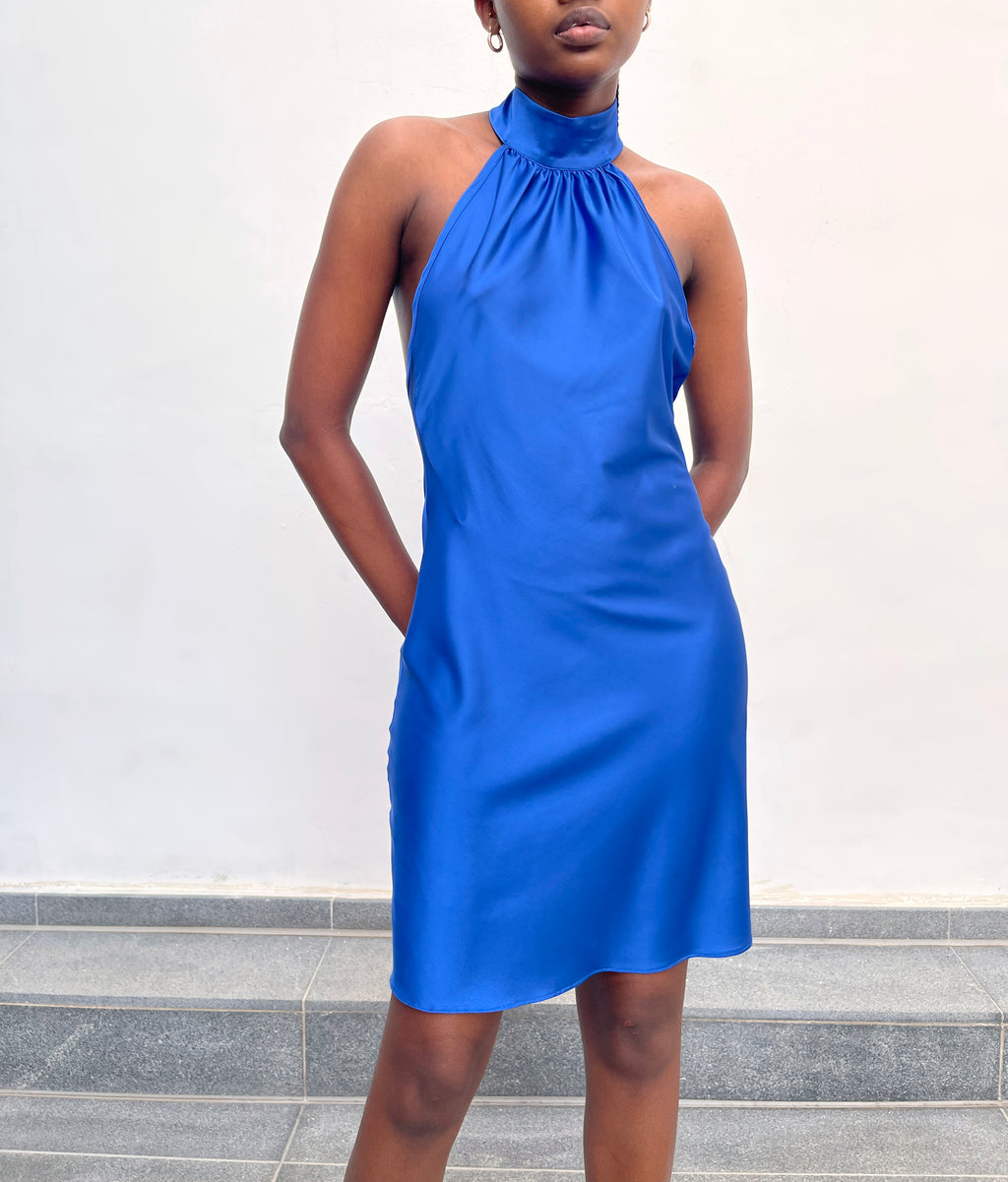 Satin Halter Neck Dress-Dress-Secret Closet