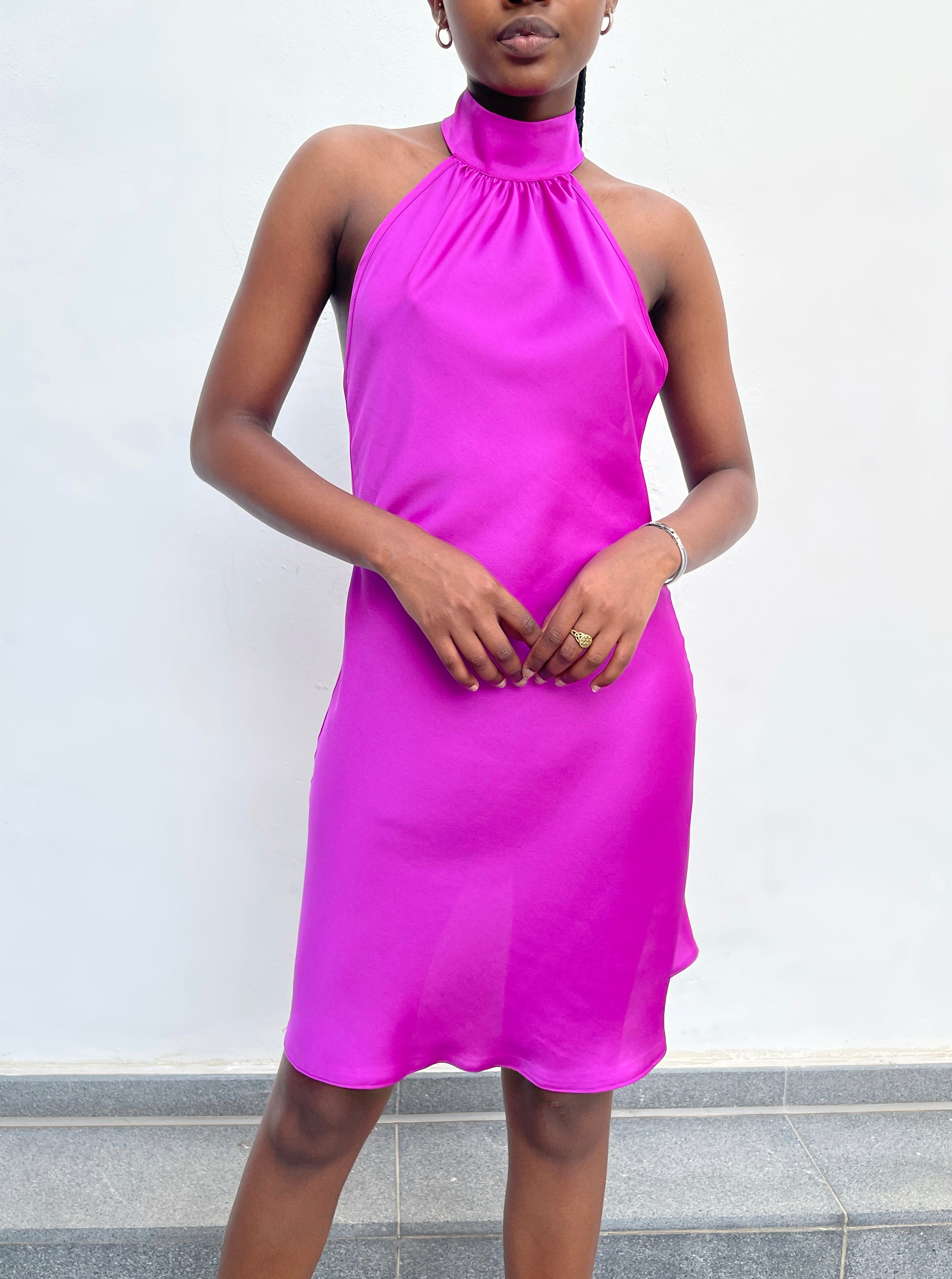 Satin Halter Neck Dress-Dress-Secret Closet