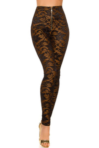 Floral Pattern Lace Leggings-Pants-Secret Closet