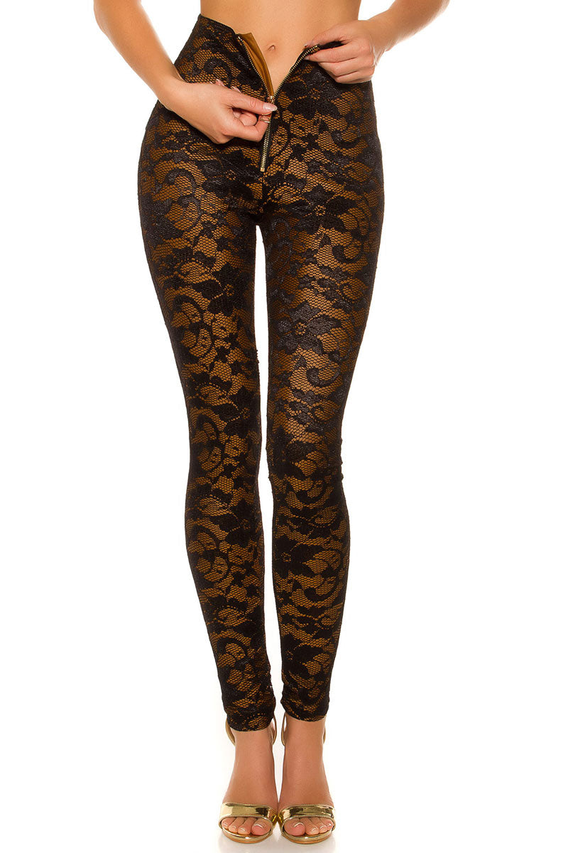 Floral Pattern Lace Leggings-Pants-Secret Closet