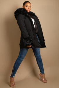 Parka Coat With Fur Hood And Cuffs-Jacket-Secret Closet