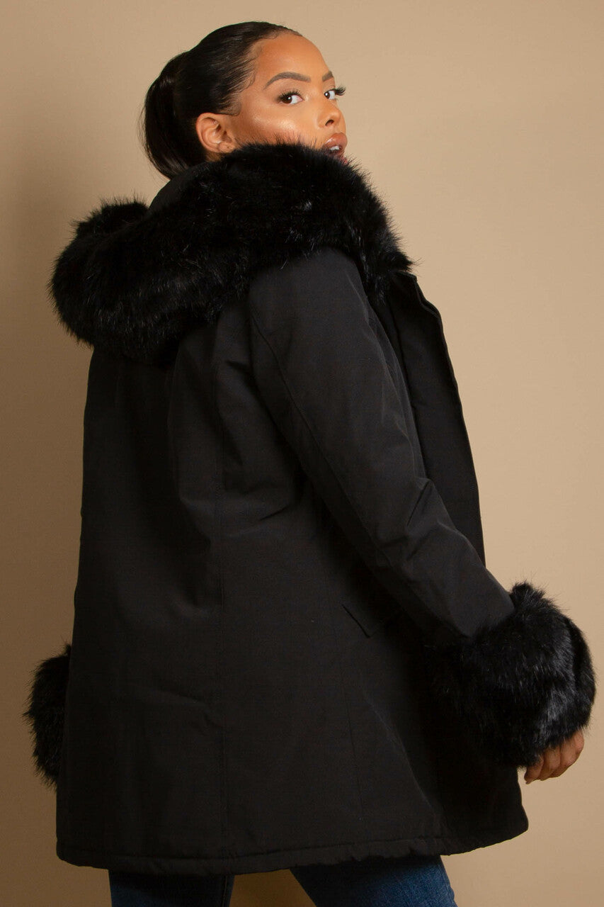 Parka Coat With Fur Hood And Cuffs-Jacket-Secret Closet