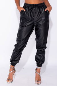 PU Hem Jogging Trousers-Pants-Secret Closet