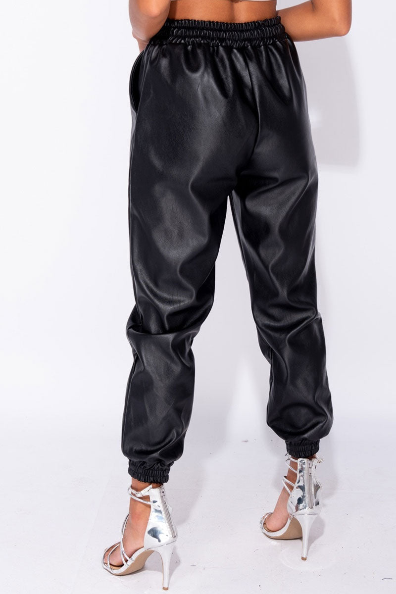 PU Hem Jogging Trousers-Pants-Secret Closet