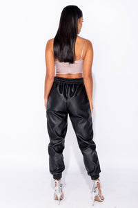 PU Hem Jogging Trousers-Pants-Secret Closet