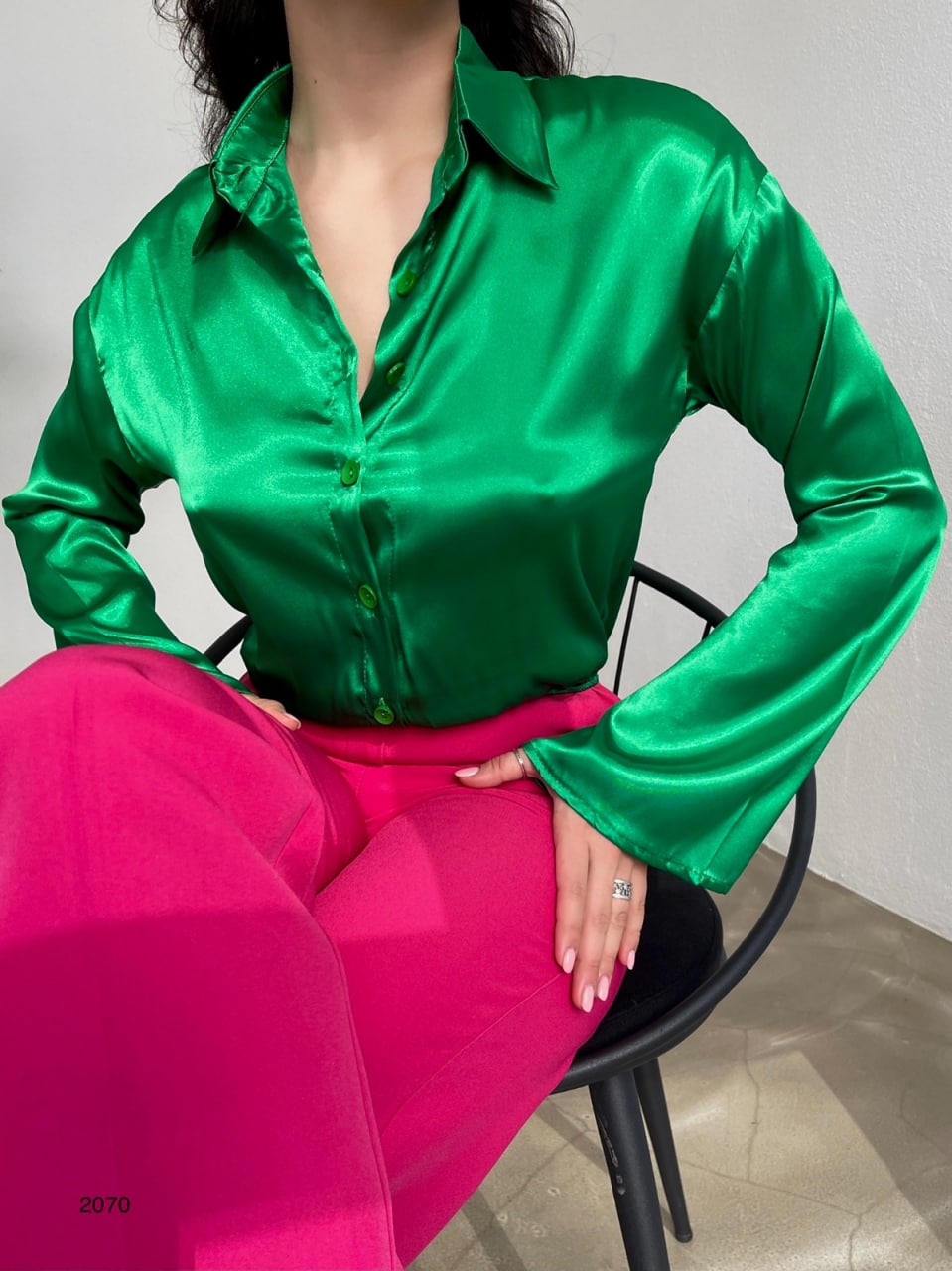 Long Sleeve Satin Shirt-Top-Secret Closet