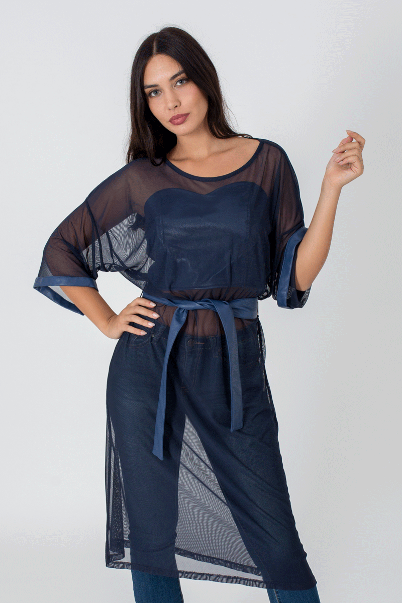 Crop Top And Mesh T-Shirt Dress-Tops-Secret Closet