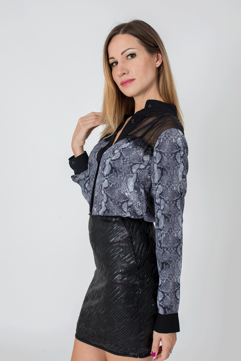 Black Matt Sequin Mini Skirt
