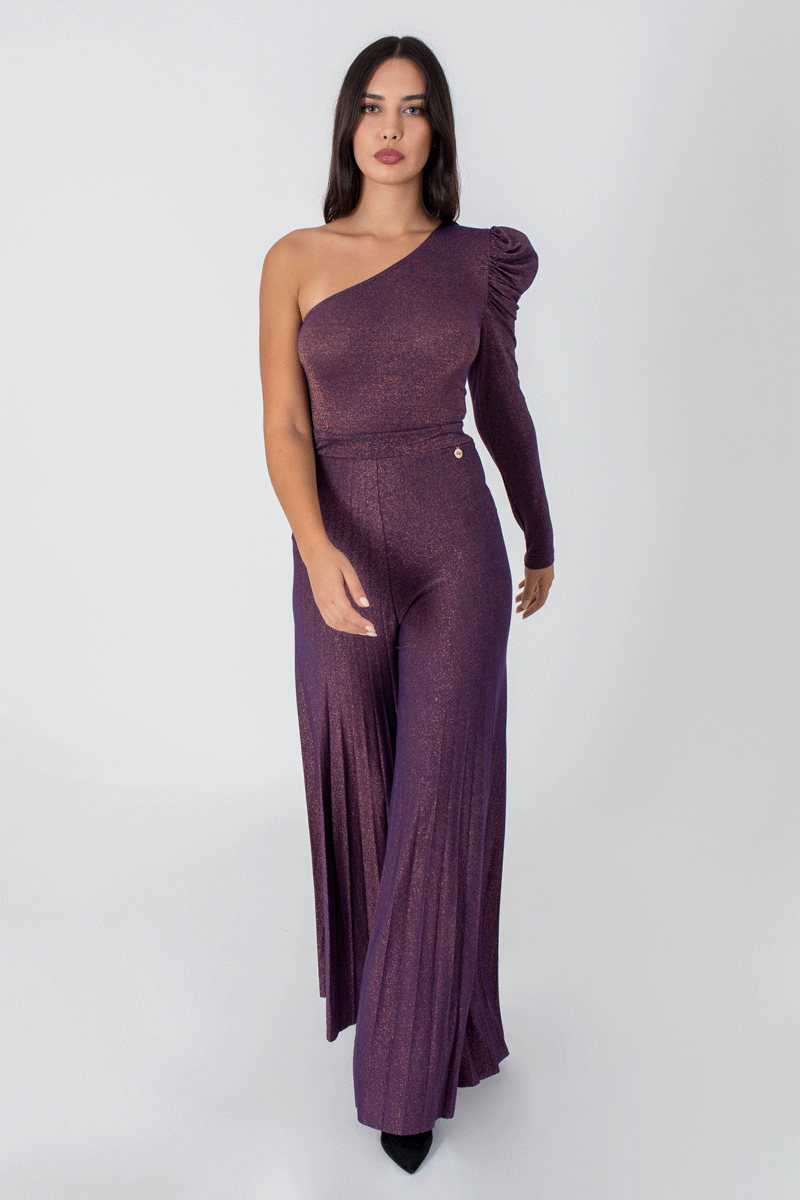 Violet Lurex Wide Leg Pants-Pants-Secret Closet