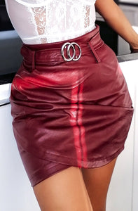 Evara Leatherette Belted Mini Skirt-Skirt-Secret Closet